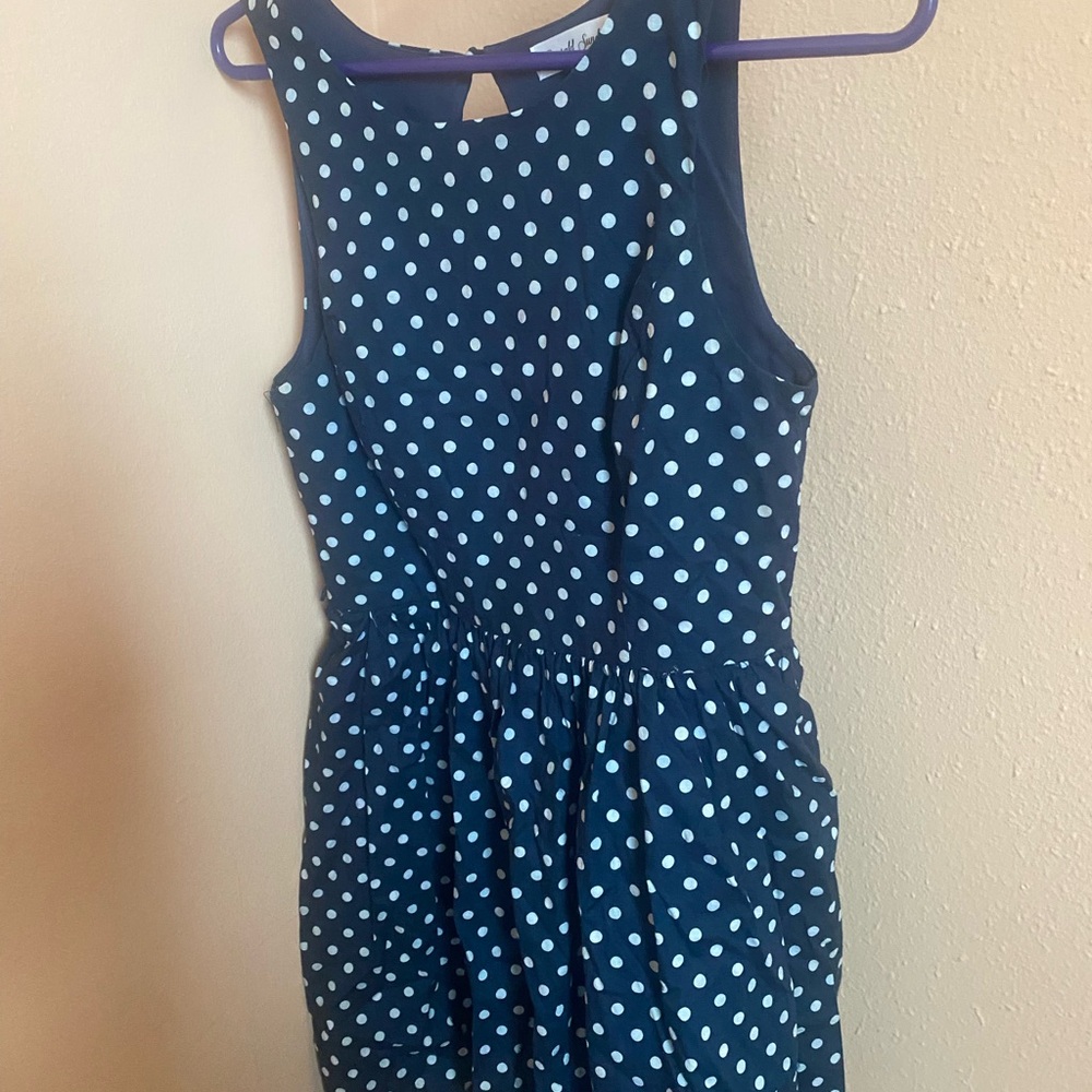 Blue Polka Dot Sleeveless Halter Sundress